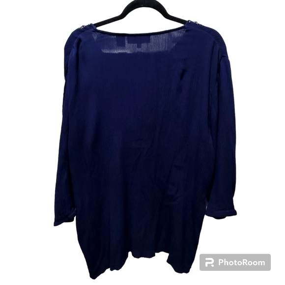 Cathy Daniels 1X 100% Viscose Beaded V Neck Ribbed Blouse Boho Embellished - Picture 2 of 8